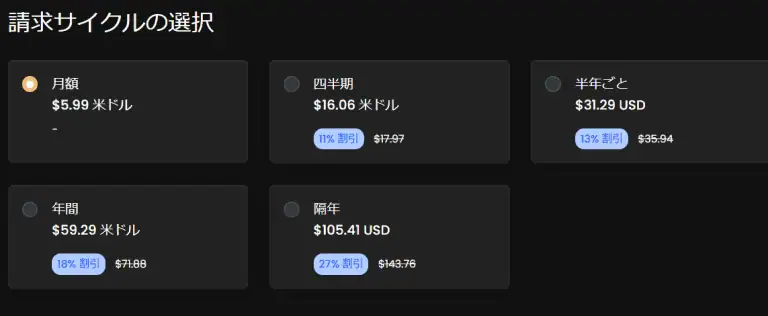 料金サイクル選択, アダルトアフィリエイトの月額・年額・半期・四半期プラン比較図, 最適な収益化プランを選ぶための画像, 効率的なアフィリエイト収益化を目指す男性向けの料金プラン選択イメージ。.