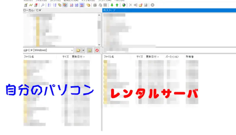 レンタルサーバーでのファイル管理画面、自己のパソコンからアップロードやダウンロードが簡単にできるシステム。.