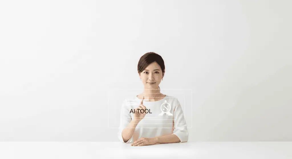AIツールを操作する女性のスマートな画像、ビジネスとテクノロジーの融合、男性向けアフィリエイトと稼ぐ方法のコンセプトに最適なビジュアル。.