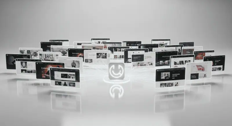 多彩なアフィリエイトサイトのショットとスマイルマークのロゴ、アダルトアフィリエイトの情報と収益化テクニックを紹介する画像です。.