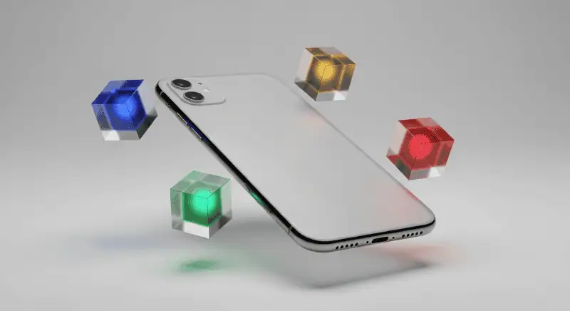 カラフルなLEDキューブとスマホの画像。アダルトアフィリエイトの稼ぎ方や効率的な収益化について学べる情報サイトの紹介画像です。.