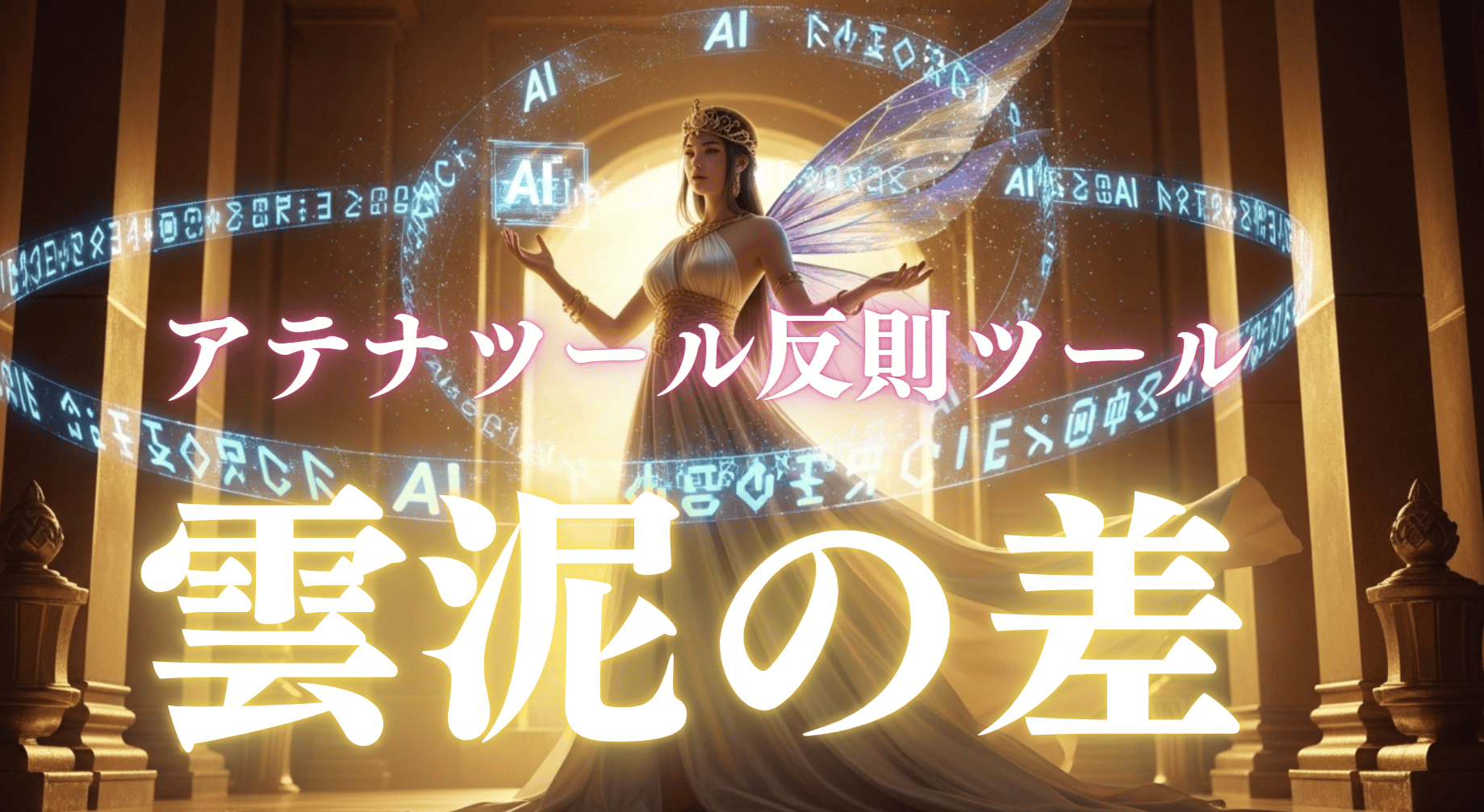 AIを使ったアフィリエイトツールの概念を表現している幻想的な女性のイメージ、デジタルと神秘的な雰囲気を融合させた画像。.