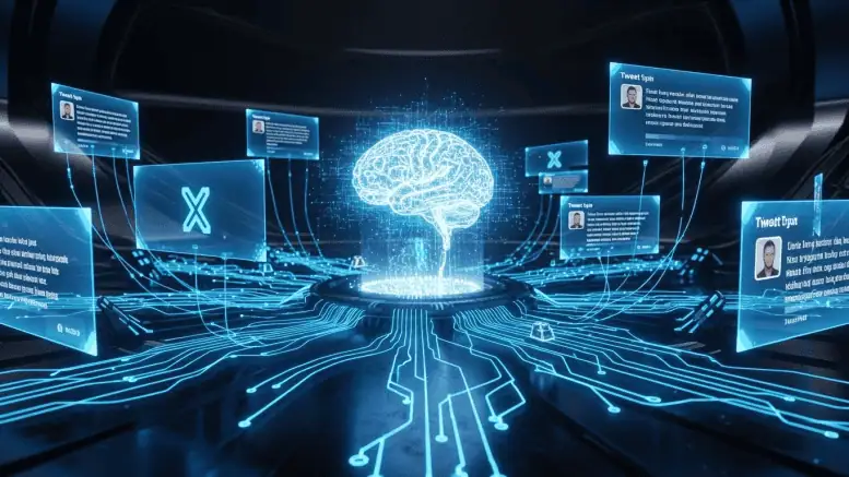 最先端のAIと技術革新を象徴するデジタル脳と情報のハイテク接続画像.