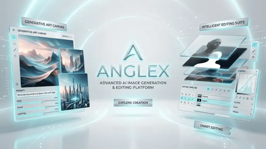 ANGLEXの画像生成・編集ツールの紹介画像。高度なAI技術を活用したアダルト画像の作成と編集が可能なプラットフォームを示しています。.